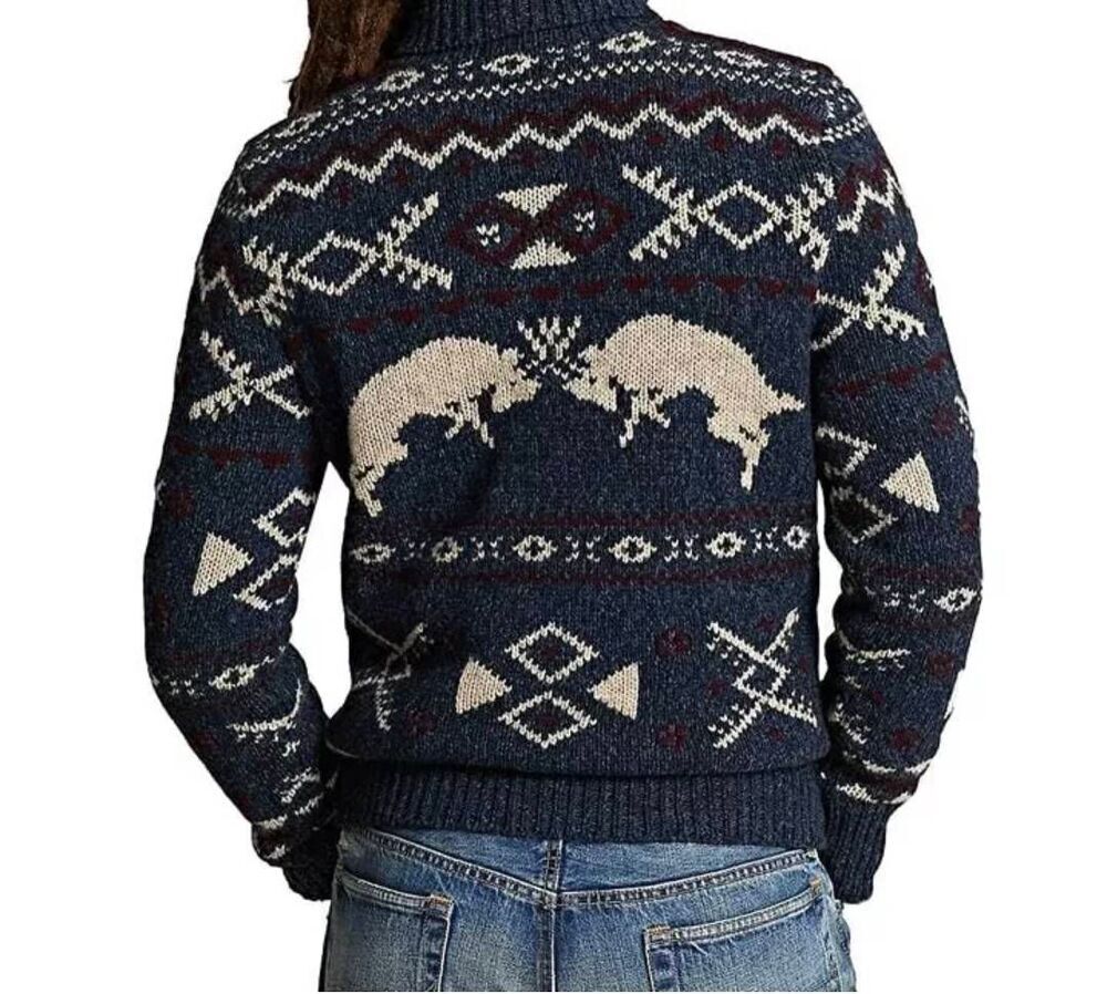Polo by Ralph Lauren Men's Blue Fair Isle-Knit Wool Cashmere Sweater Size L - Picture 3 of 9